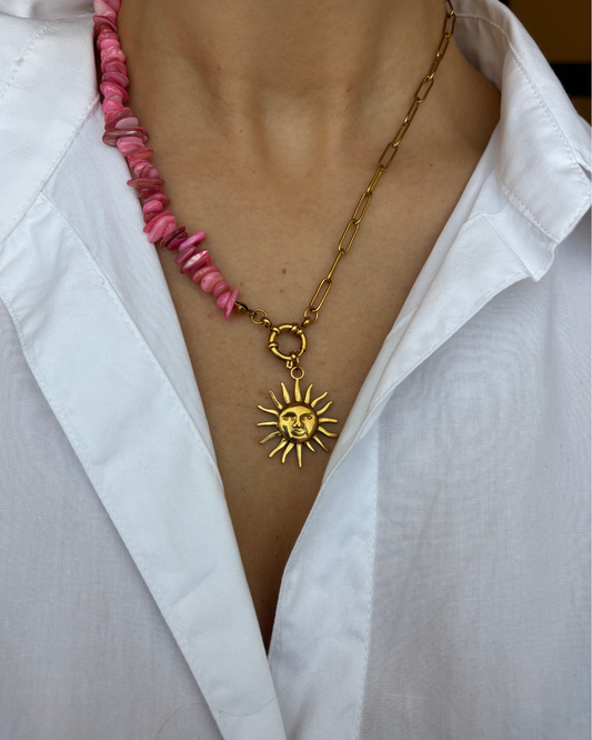 Pink sun necklace